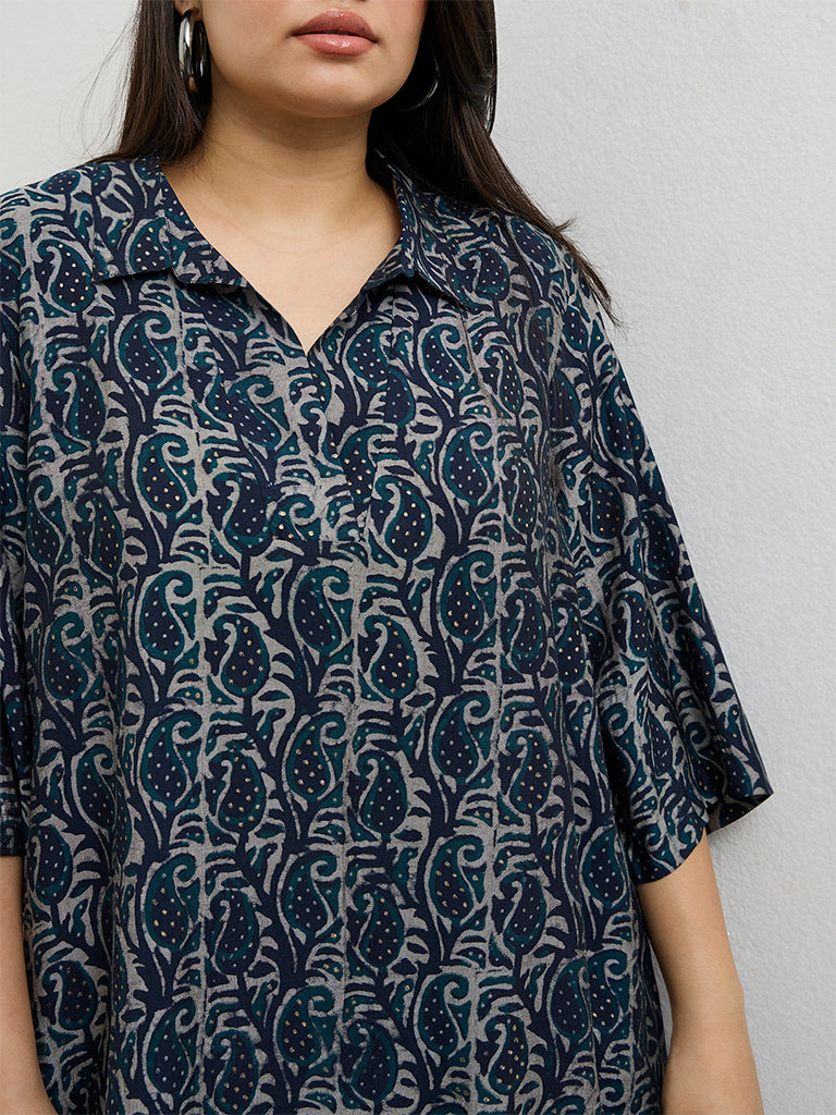 Diza Indigo Paisley Printed High-Low Tunic