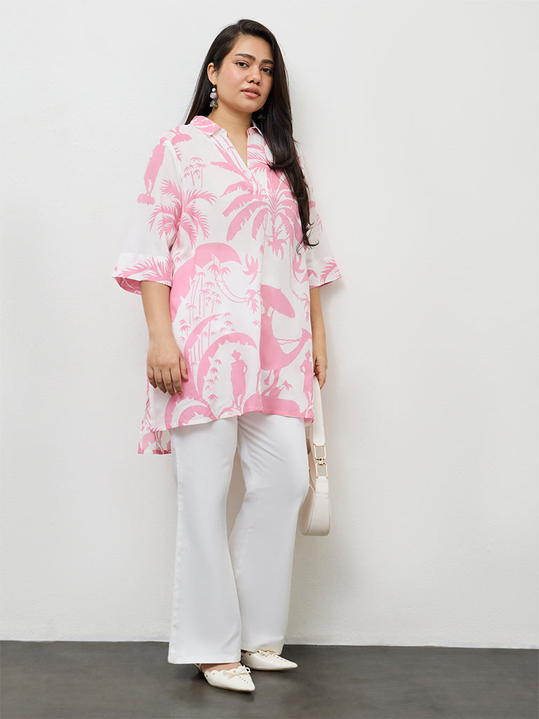 Diza Pink Tropical Printed High-Low Tunic