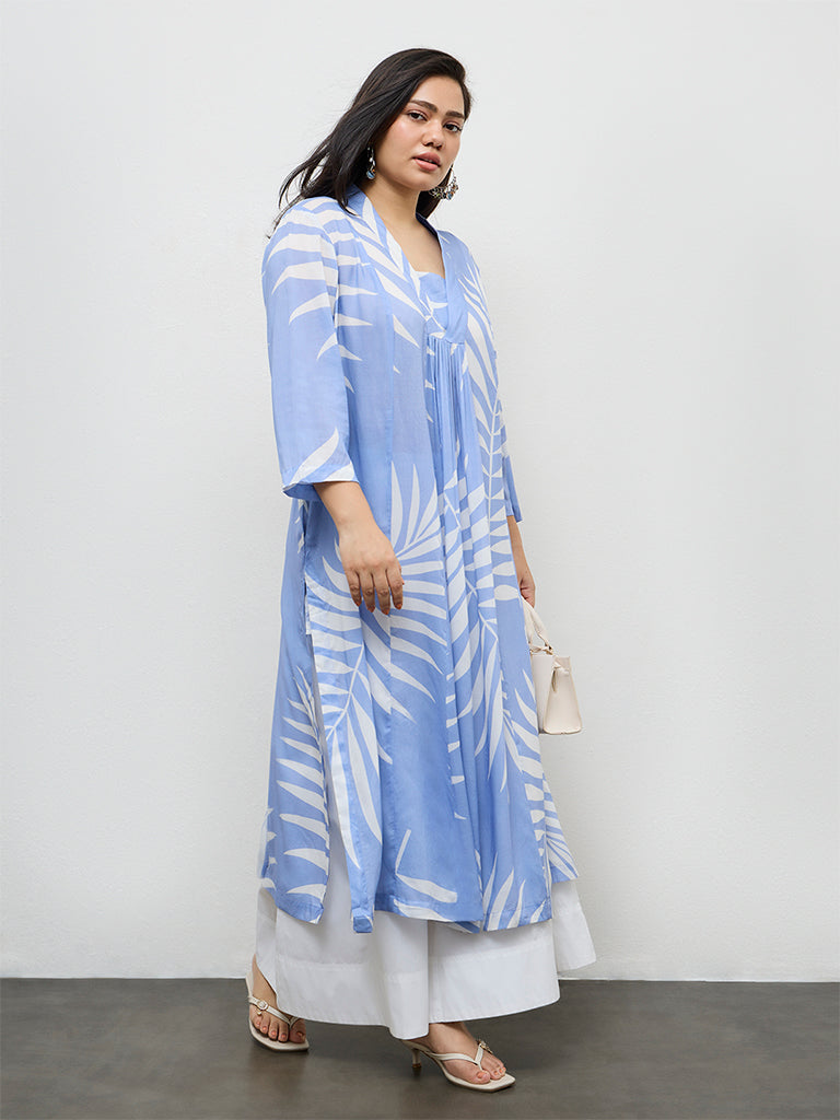 Diza Light Blue Foliage Printed A-Line Kurta