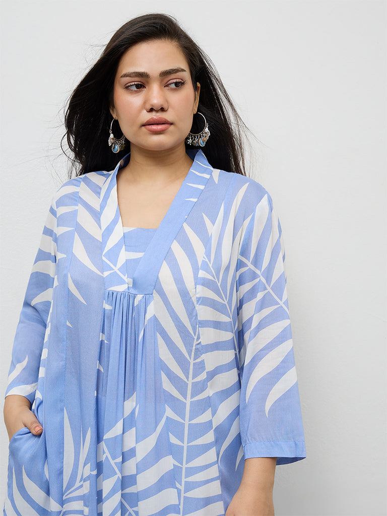 Diza Light Blue Foliage Printed A-Line Kurta