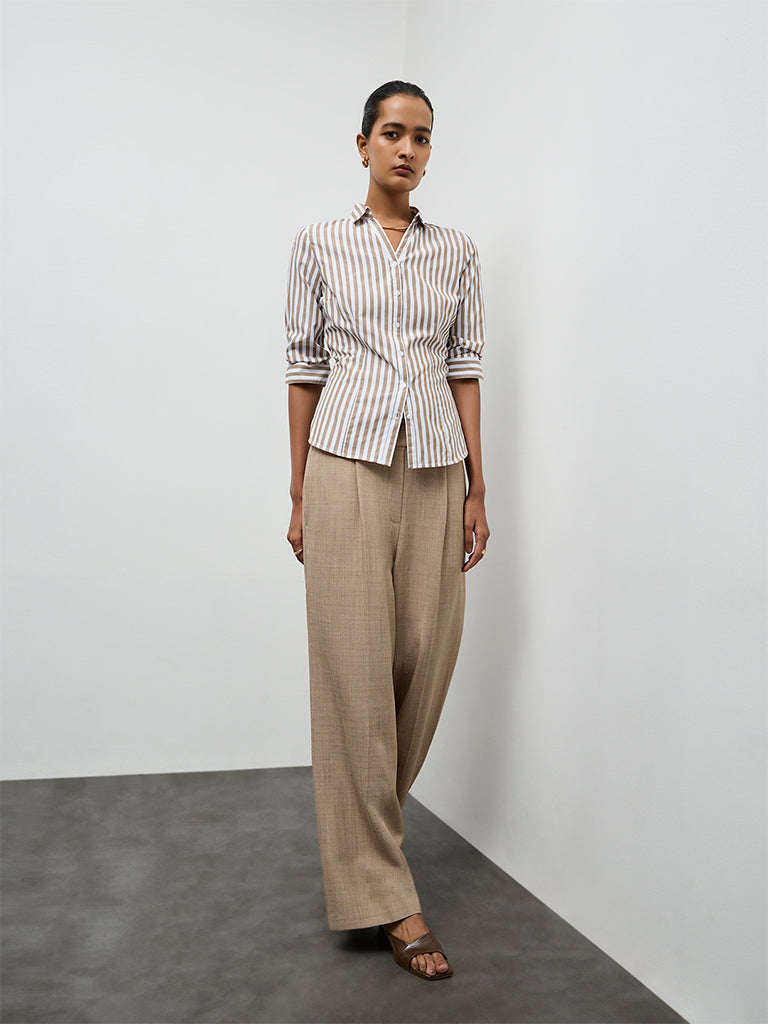 Wardrobe Taupe Striped Shirt