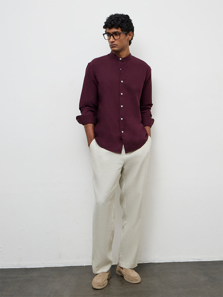 Ascot Light Beige Relaxed-Fit Mid-Rise Linen Trousers
