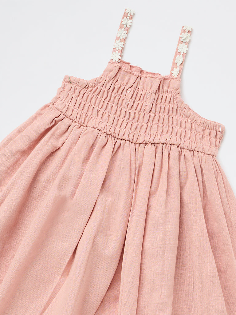 HOP Baby Girls Pink Smocked Cotton-Blend A-Line Dress