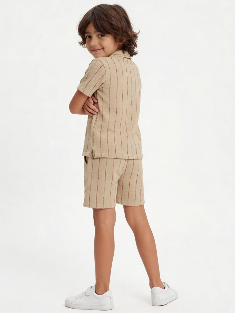 HOP Kids Boys Taupe Cotton-Blend Shirt and Shorts Set
