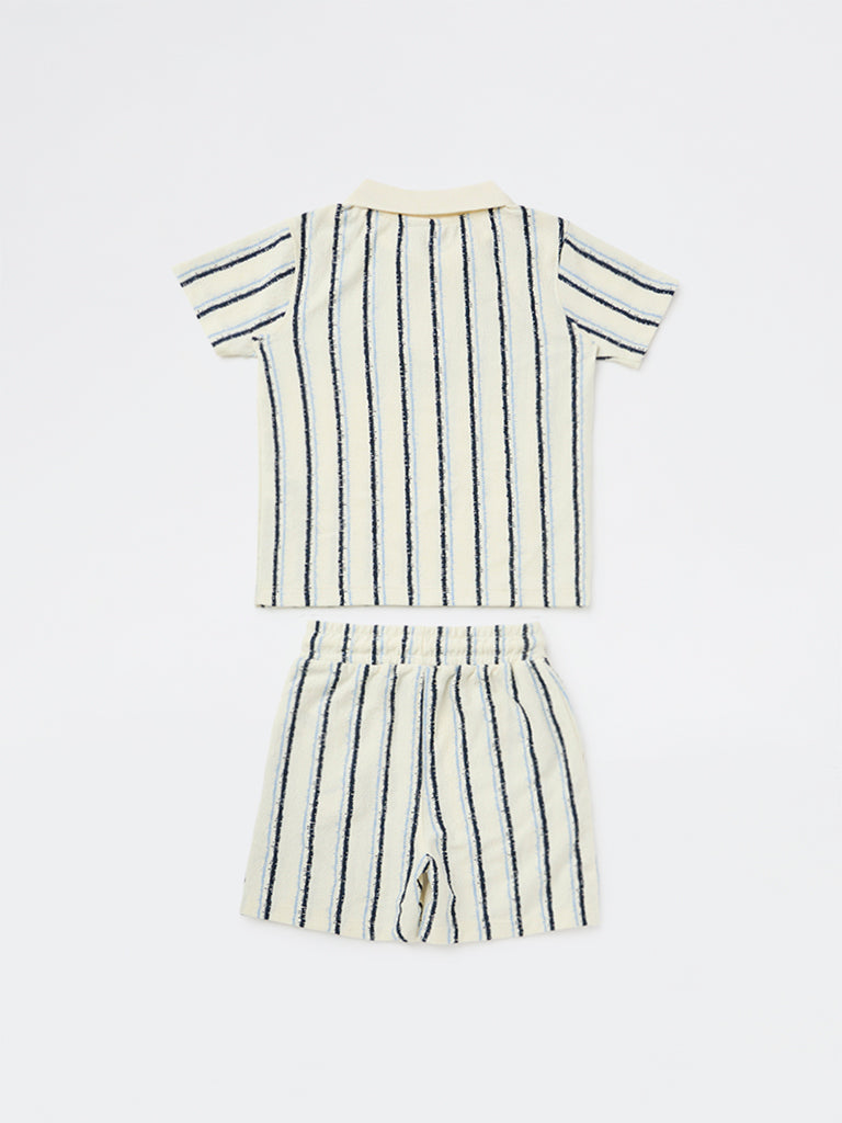 HOP Kids Boys Off-White Cotton-Blend T-Shirt and Shorts Set