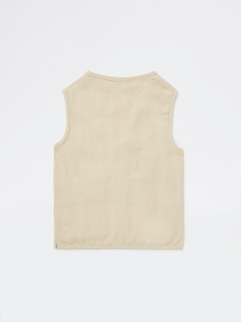 HOP Kids Boys Beige Cotton Utility Vest