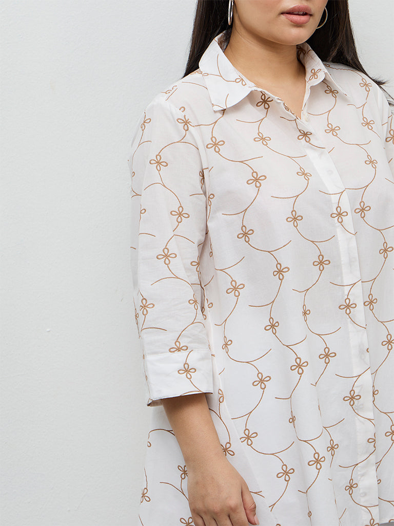 Diza White Floral Embroidered Cotton Tunic