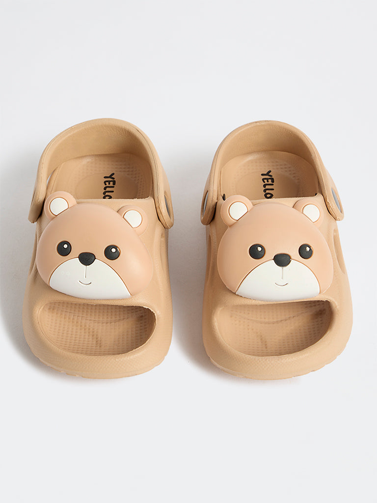Yellow Kids Beige Bear Themed Clogs