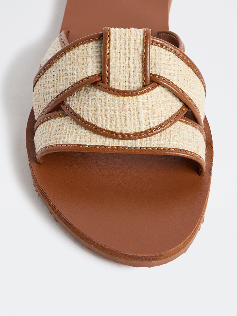 LUNA BLU Brown Raffia-Textured Slides
