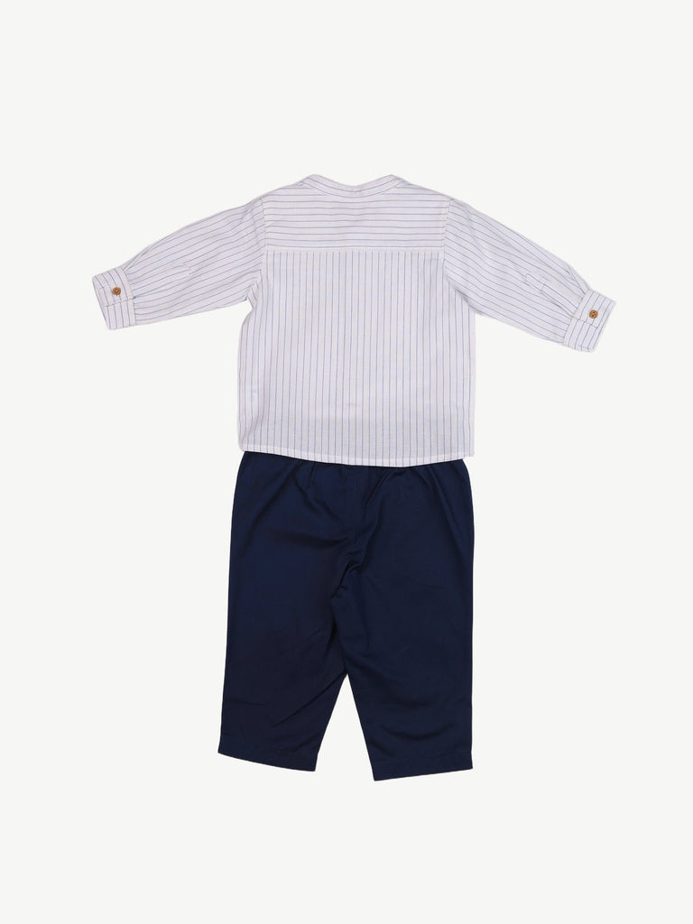 HOP Baby Boys White Striped Cotton Shirt and Trouser Set