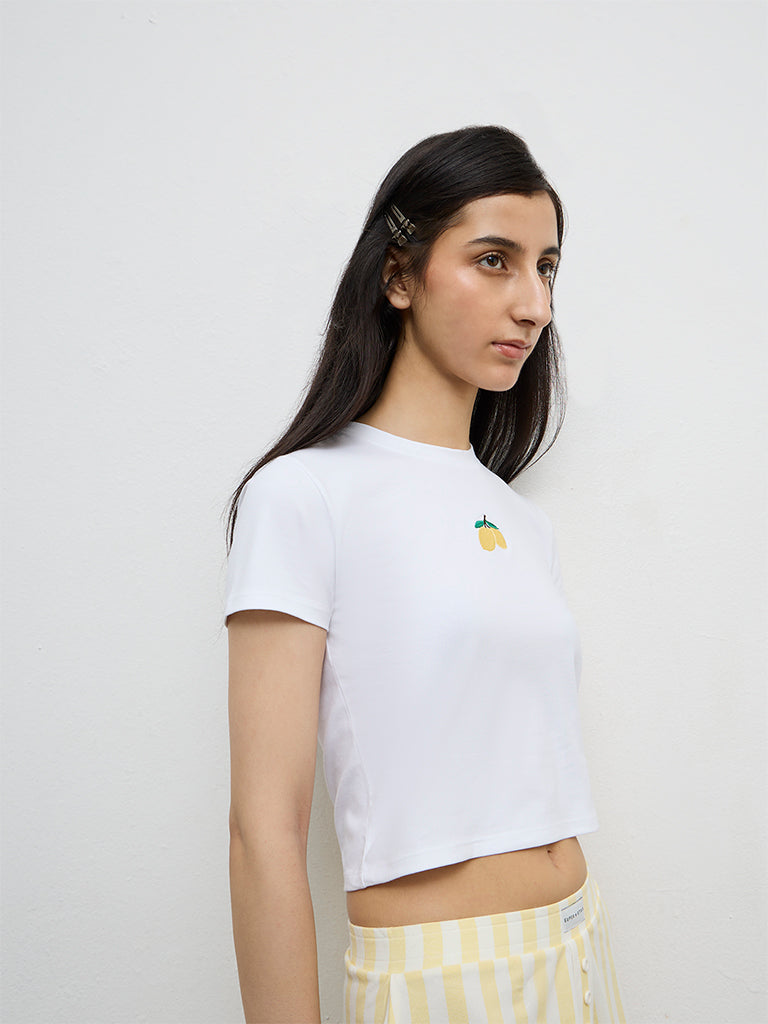 Superstar White Embroidered Cotton-Blend T-Shirt