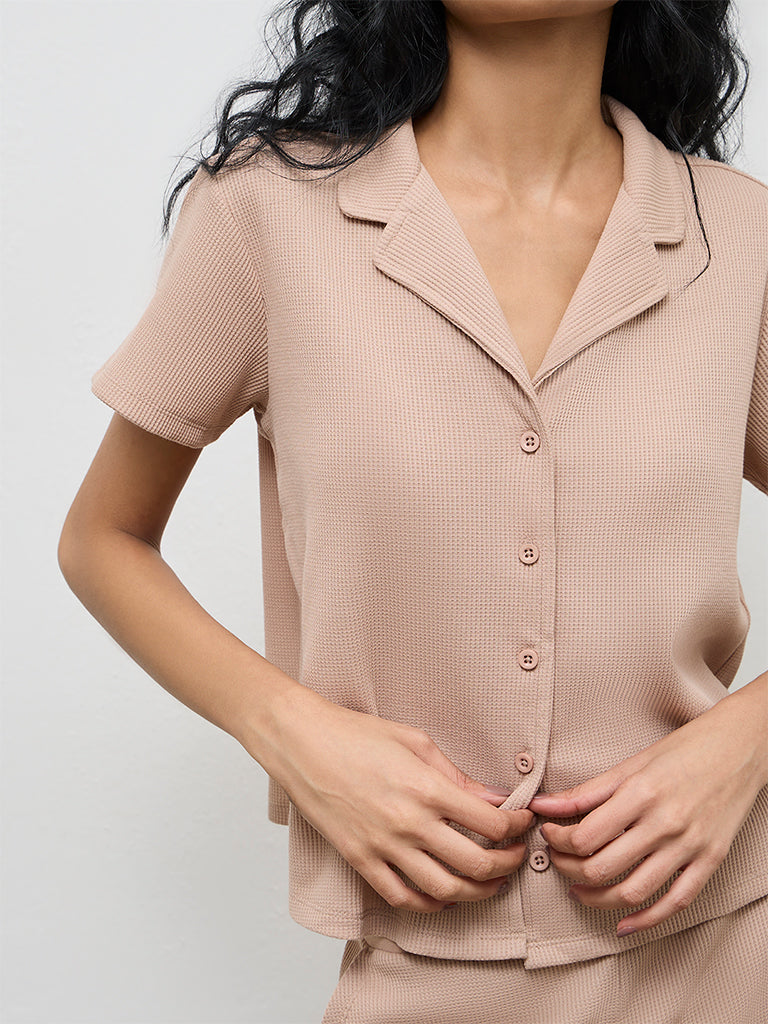 Superstar Taupe Waffle-Textured Shirt