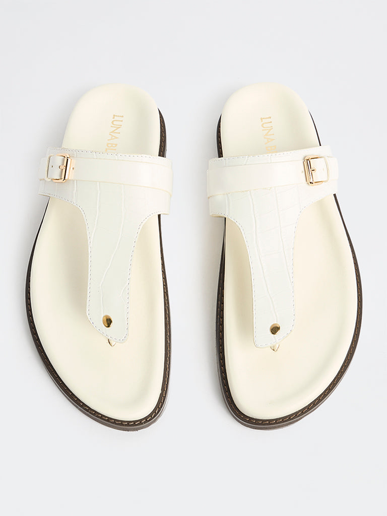 LUNA BLU White Textured Thong-Strap Sandals