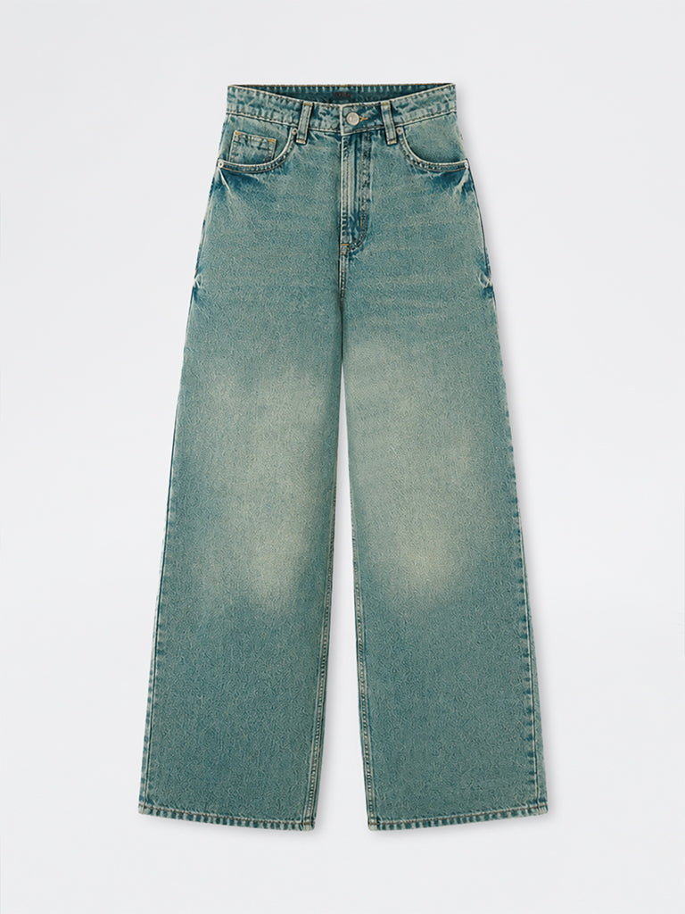 Nuon Blue Mid-Wash Wide-Leg High-Rise Jeans