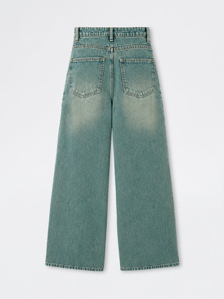 Nuon Blue Mid-Wash Wide-Leg High-Rise Jeans