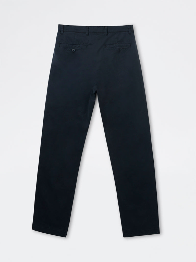 Ascot Navy Relaxed-Fit Mid-Rise Cotton-Blend Trousers