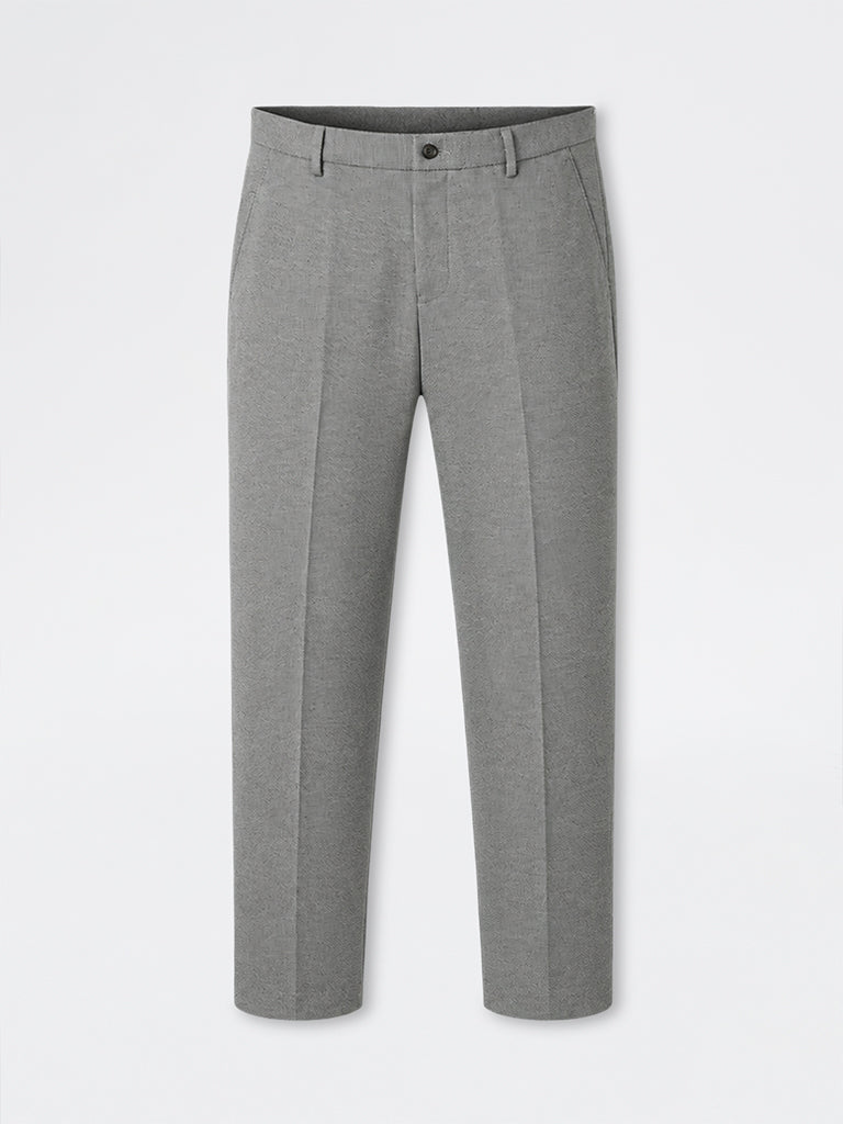 WES Formals Grey Straight-Fit Mid-Rise Trousers
