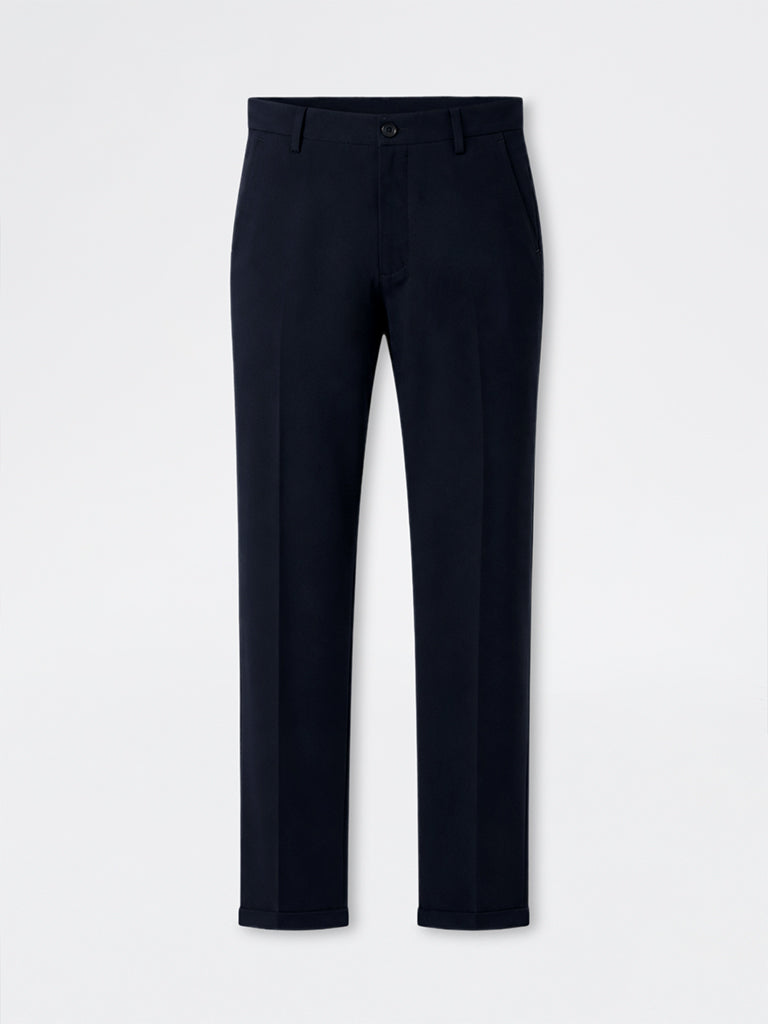 WES Formals Navy Ultra Slim-Fit Mid-Rise Trousers