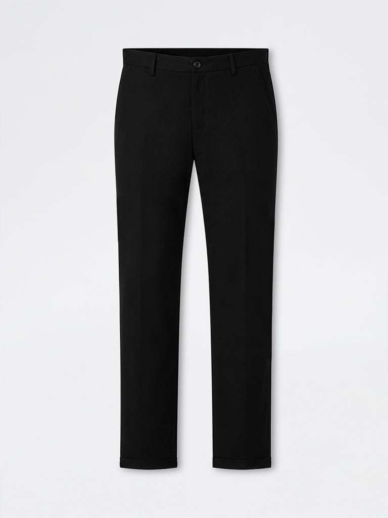 WES Formals Black Ultra Slim-Fit Mid-Rise Trousers