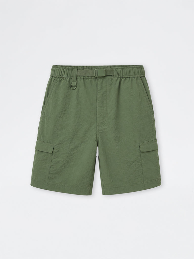 Nuoflexx Olive Relaxed-Fit Mid-Rise Shorts