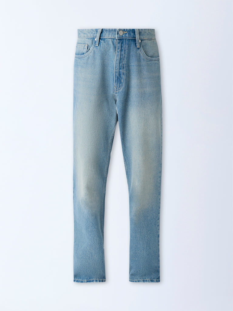 Nuon Light Blue Faded Relaxed-Fit Mid-Rise Jeans