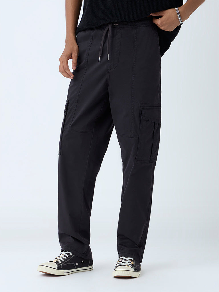 Nuon Black Relaxed-Fit Mid-Rise Cotton-Blend Cargo-Style Chinos