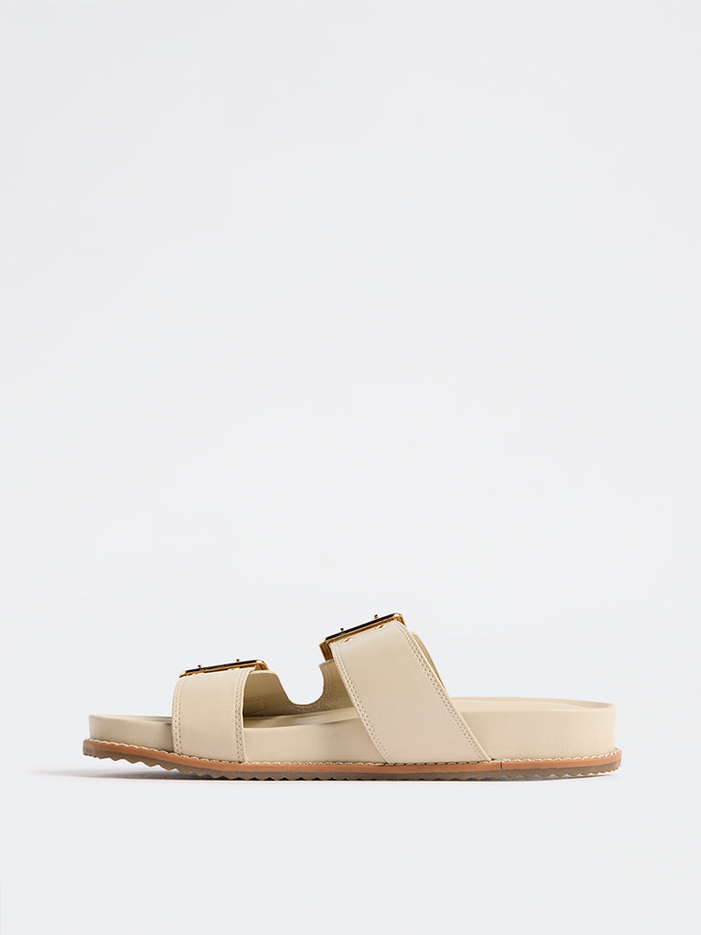LUNA BLU Ivory Buckle-Detail Comfort Sandals