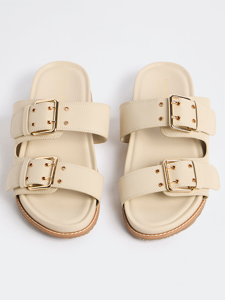 LUNA BLU Ivory Buckle-Detail Comfort Sandals