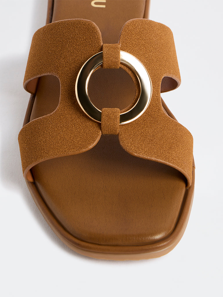 LUNA BLU Tan Cut-Out Detail Slides
