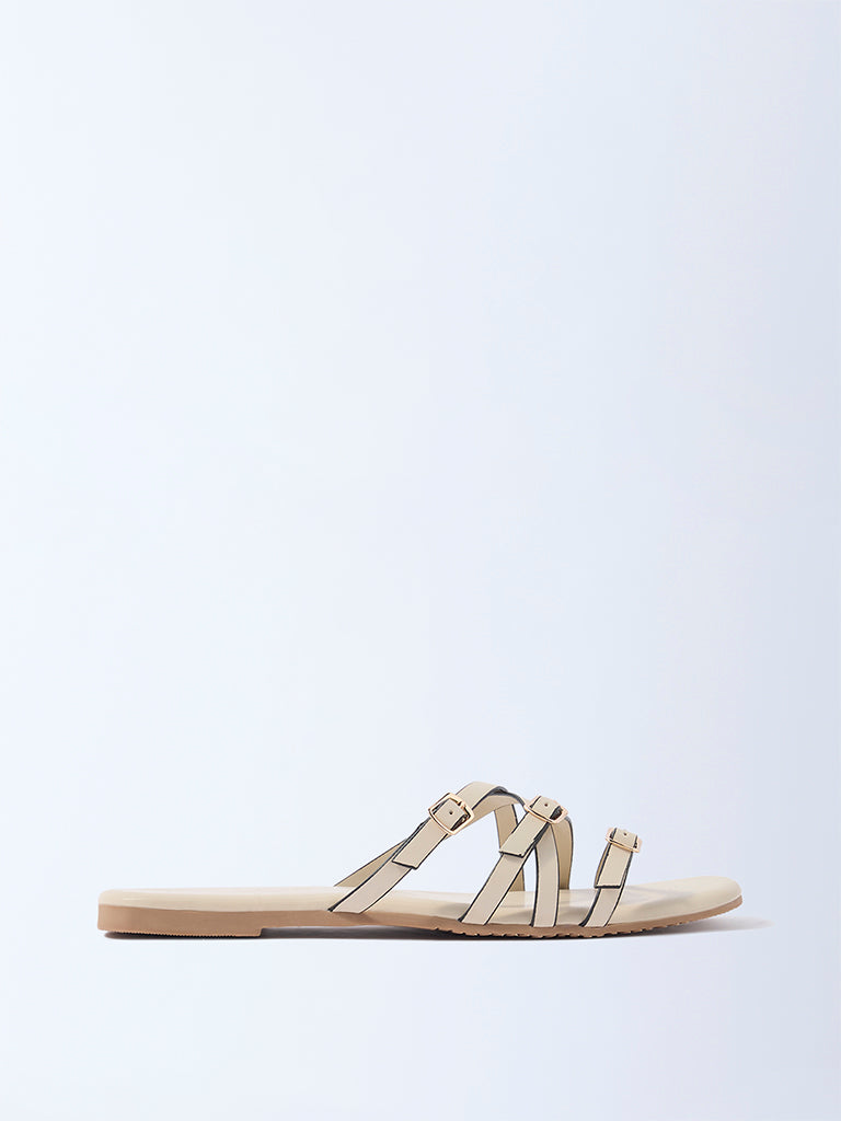 LUNA BLU Ivory Multi-Strap Slides