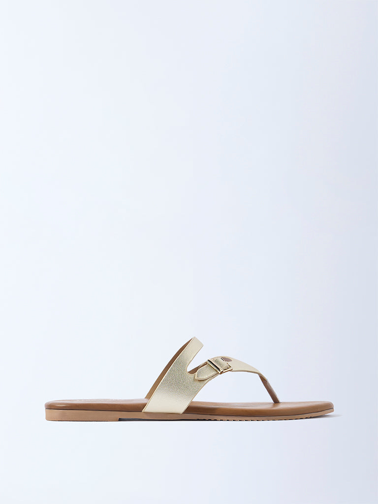 LUNA BLU Gold Buckle-Detail Thong Strap Sandals