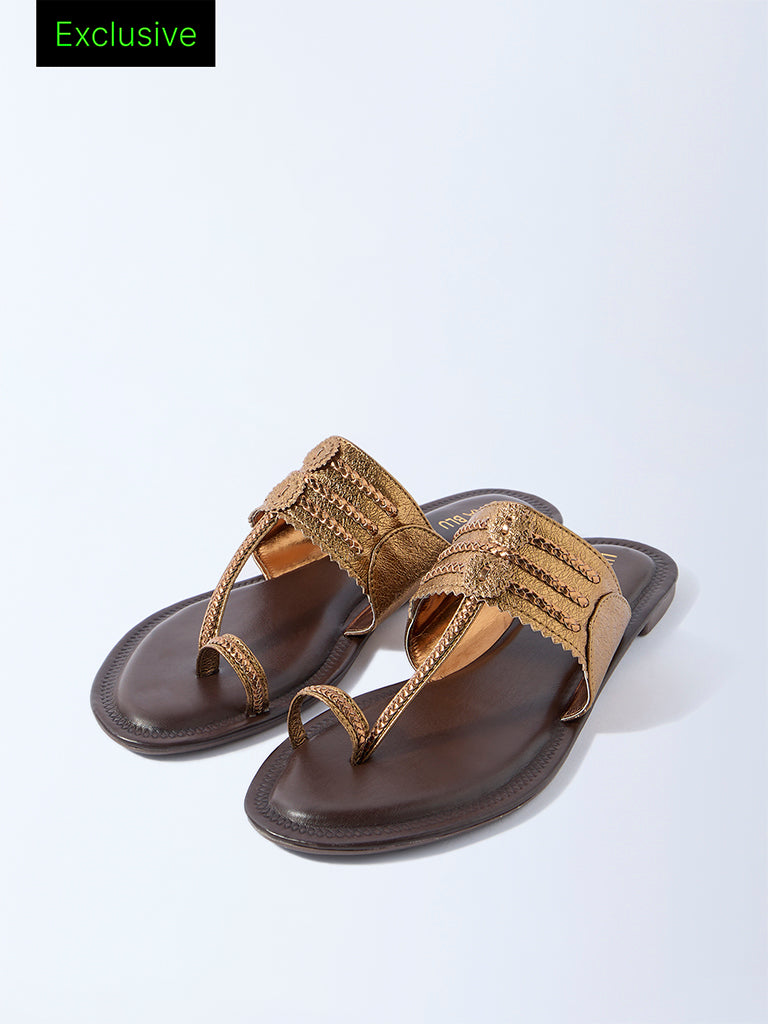 LUNA BLU Bronze Kolhapuri Sandals