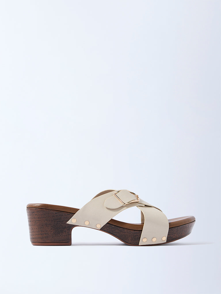 LUNA BLU Ivory Criss-Cross Block Heel Sandals