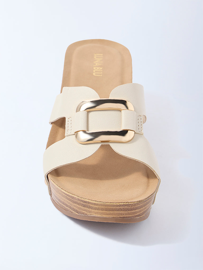LUNA BLU Ivory Metal-Detail Wedge Heel Sandals
