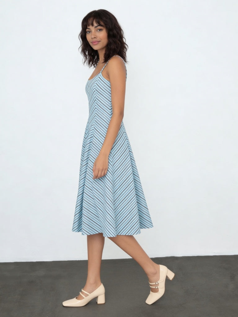 Wardrobe Blue Striped Pattern A-Line Dress