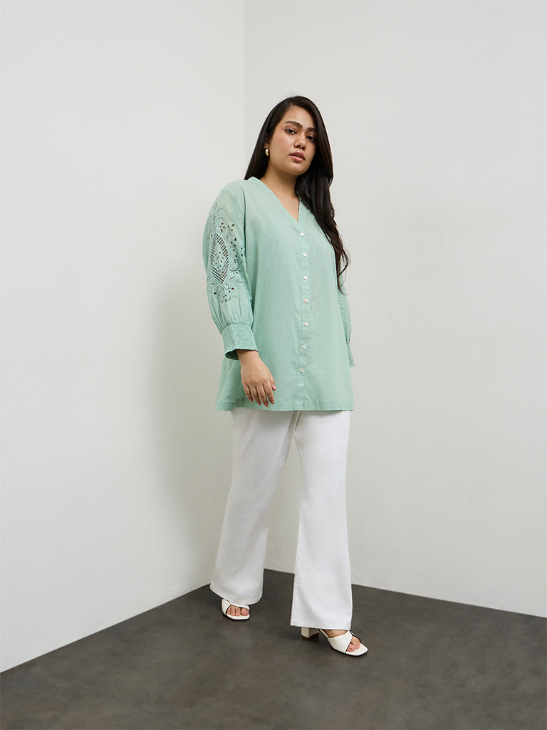 Gia Mint Embroidered Cotton Blouse
