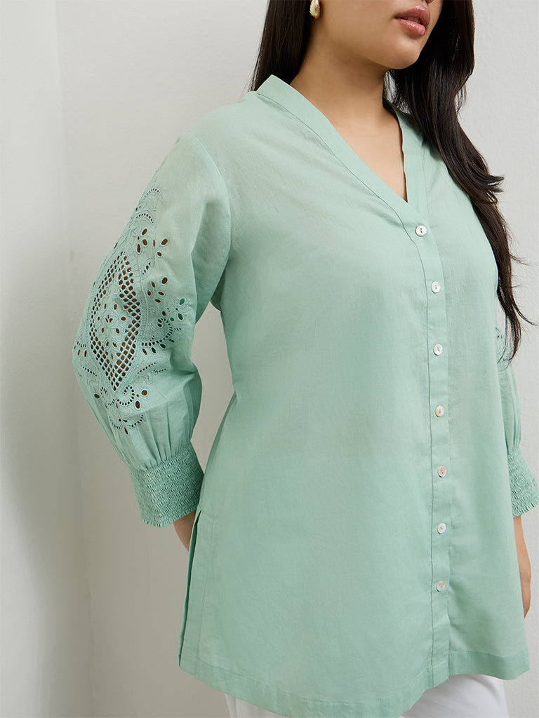 Gia Mint Embroidered Cotton Blouse