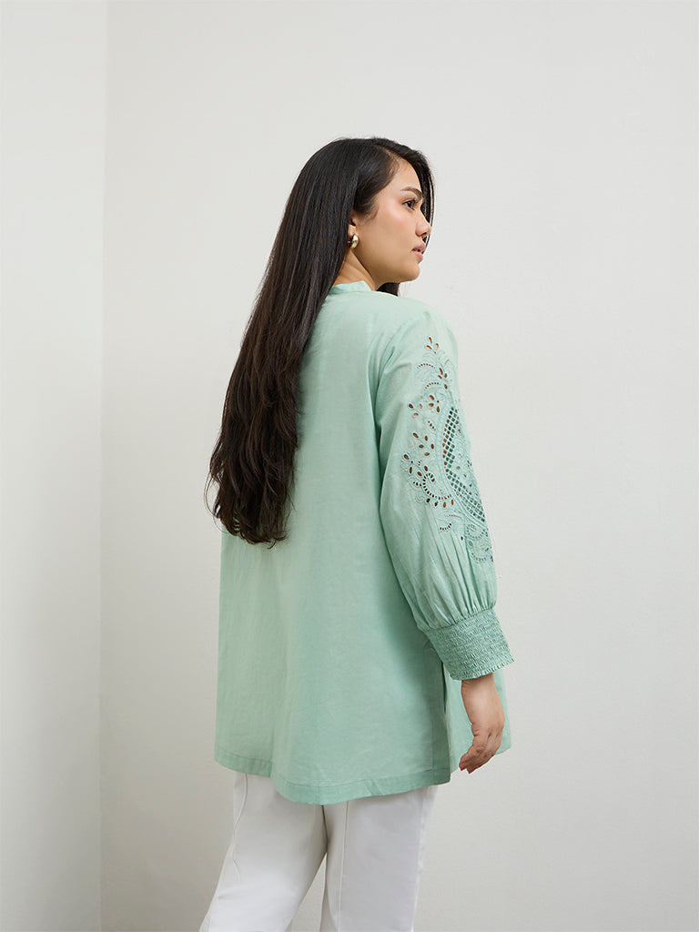Gia Mint Embroidered Cotton Blouse