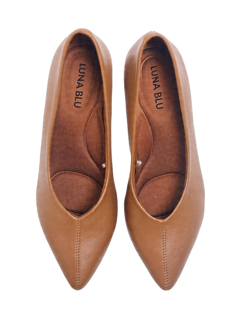 LUNA BLU Tan Kitten Heel Pump Shoes