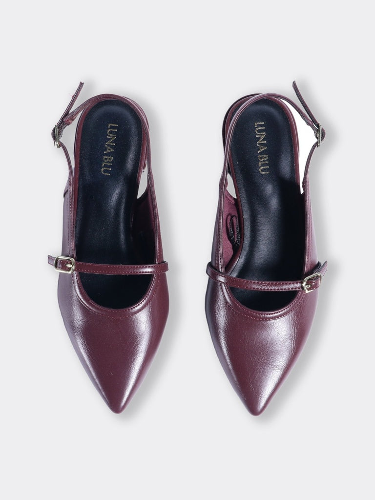 LUNA BLU Burgundy Buckled Sling Back Mules