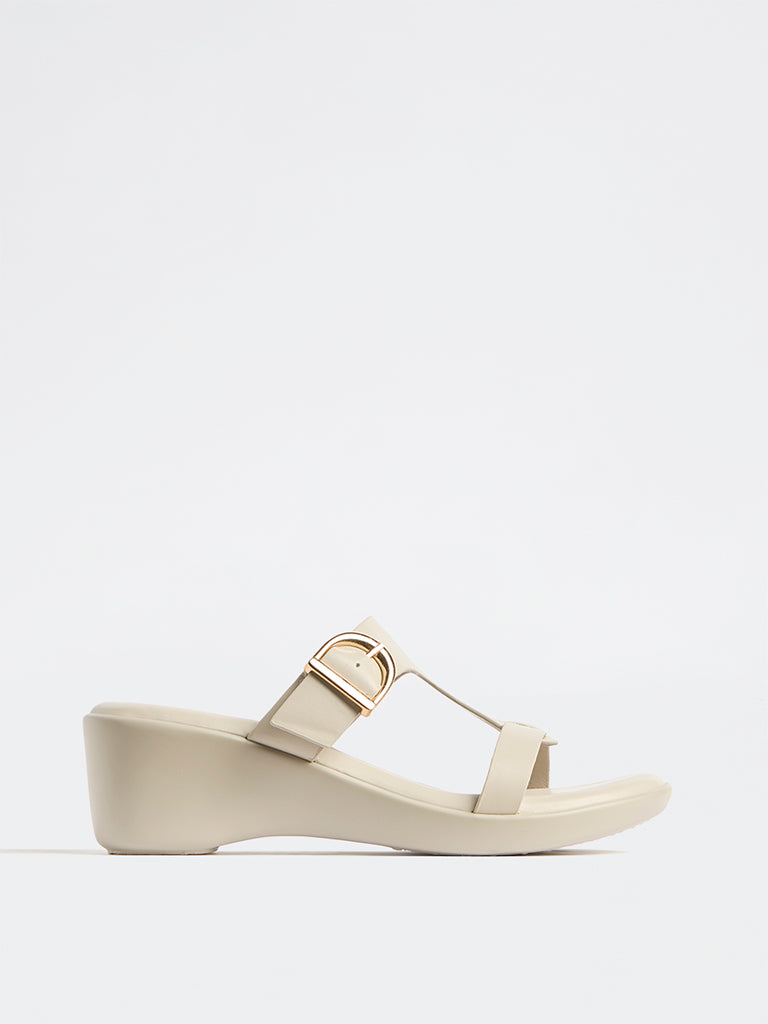 LUNA BLU Ivory Buckle-Detail Wedge-Heel Sandals