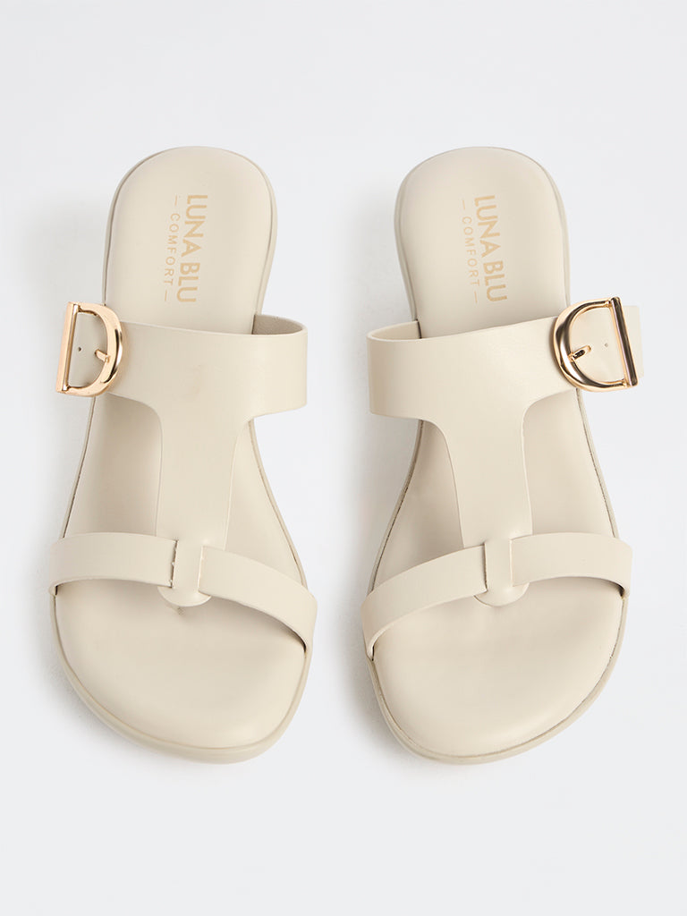 LUNA BLU Ivory Buckle-Detail Wedge-Heel Sandals