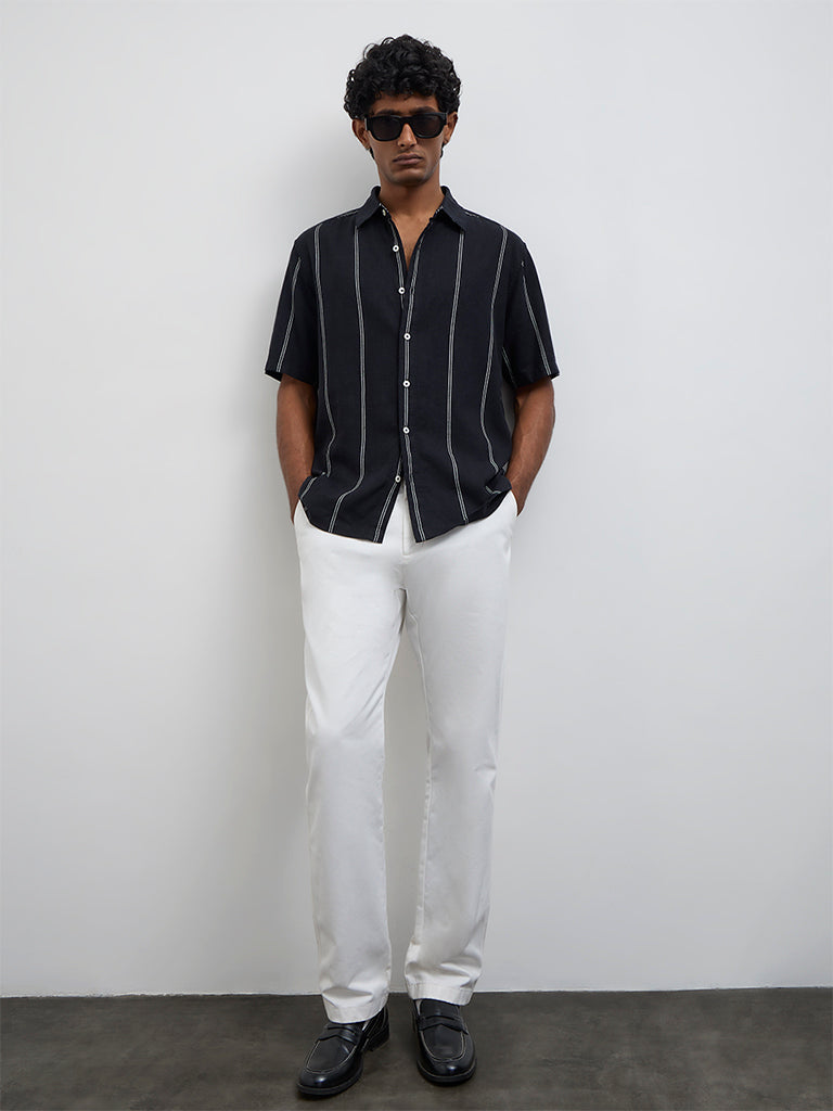 Ascot Black Striped Relaxed-Fit Shirt