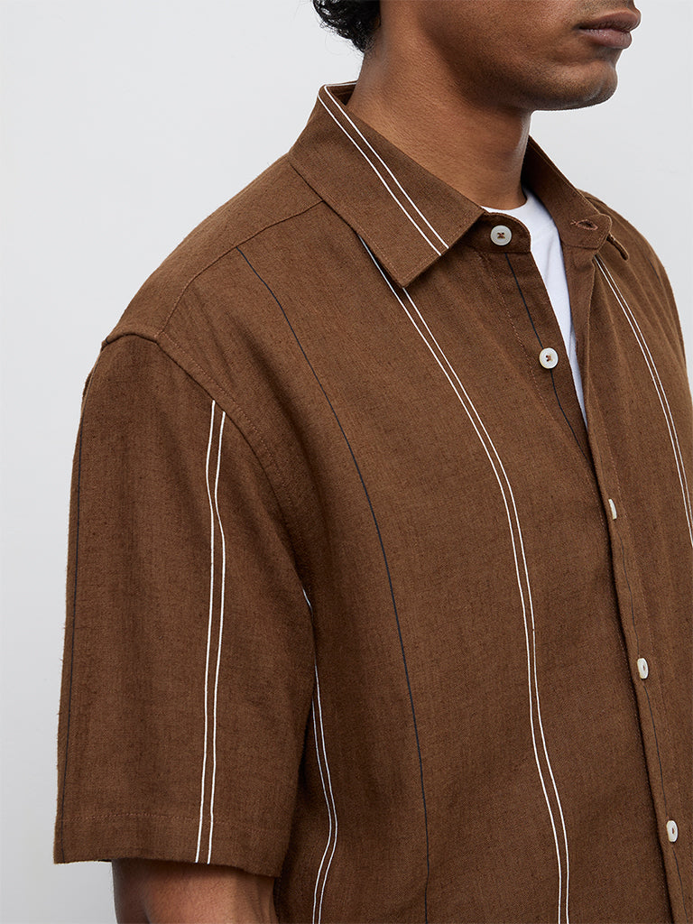 Ascot Taupe Striped Relaxed-Fit Shirt
