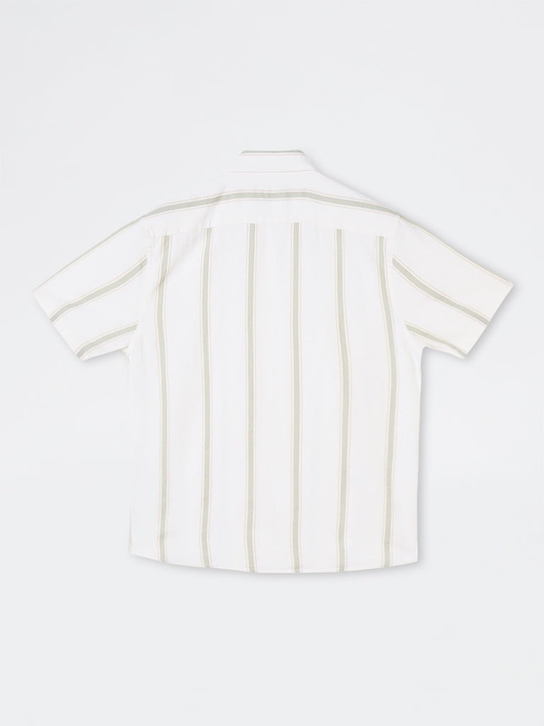 Ascot Off-White Striped Relaxed-Fit Linen-Blend Shirt