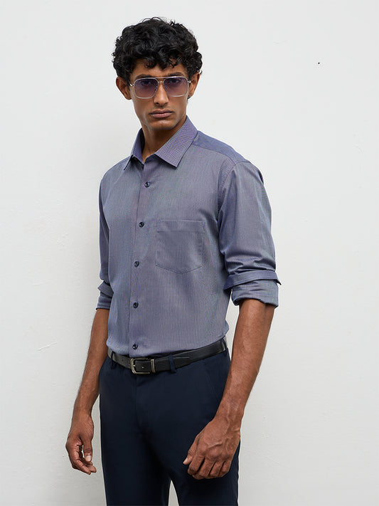 WES Formals Navy Relaxed-Fit Cotton Shirt