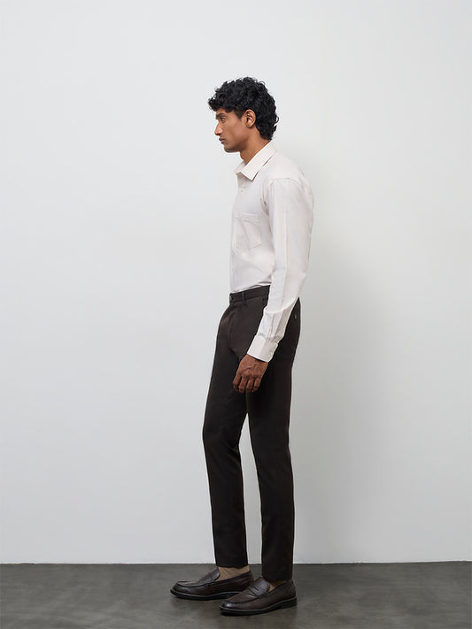 WES Formals Light Beige Relaxed-Fit Cotton Shirt