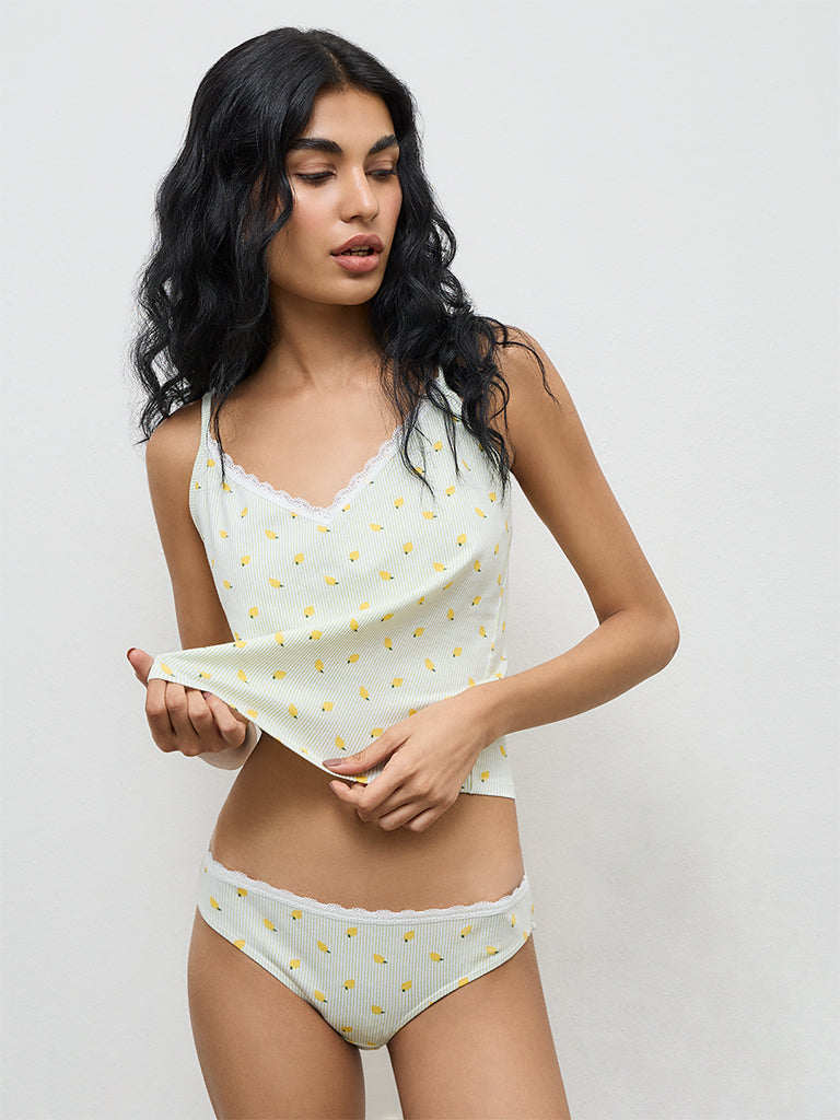 Superstar White Printed Ribbed Cotton-Blend Camisole