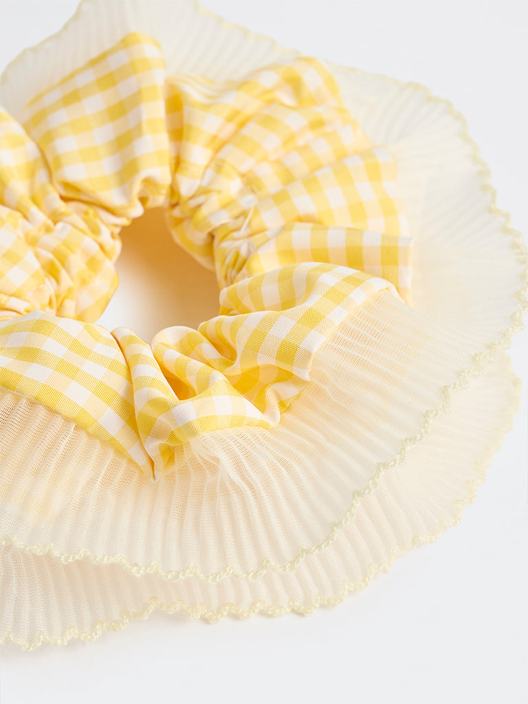 Westside Accessories Yellow Gingham Checkered Scrunchie