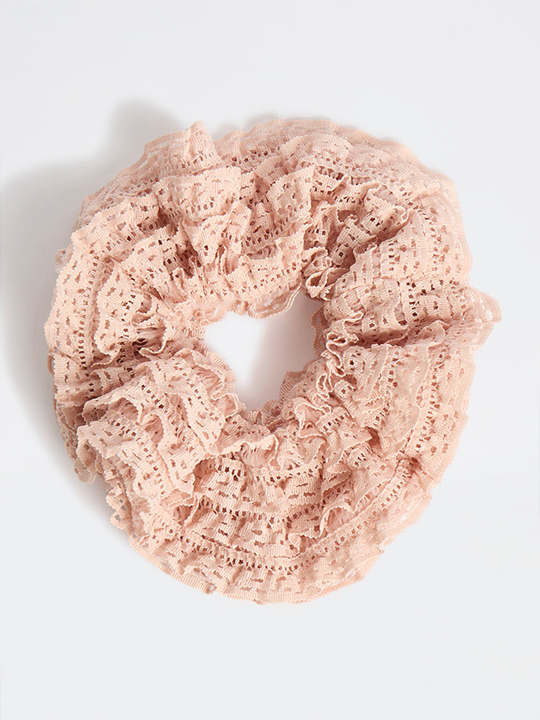 Westside Accessories Blush Frilled-Lace Scrunchie